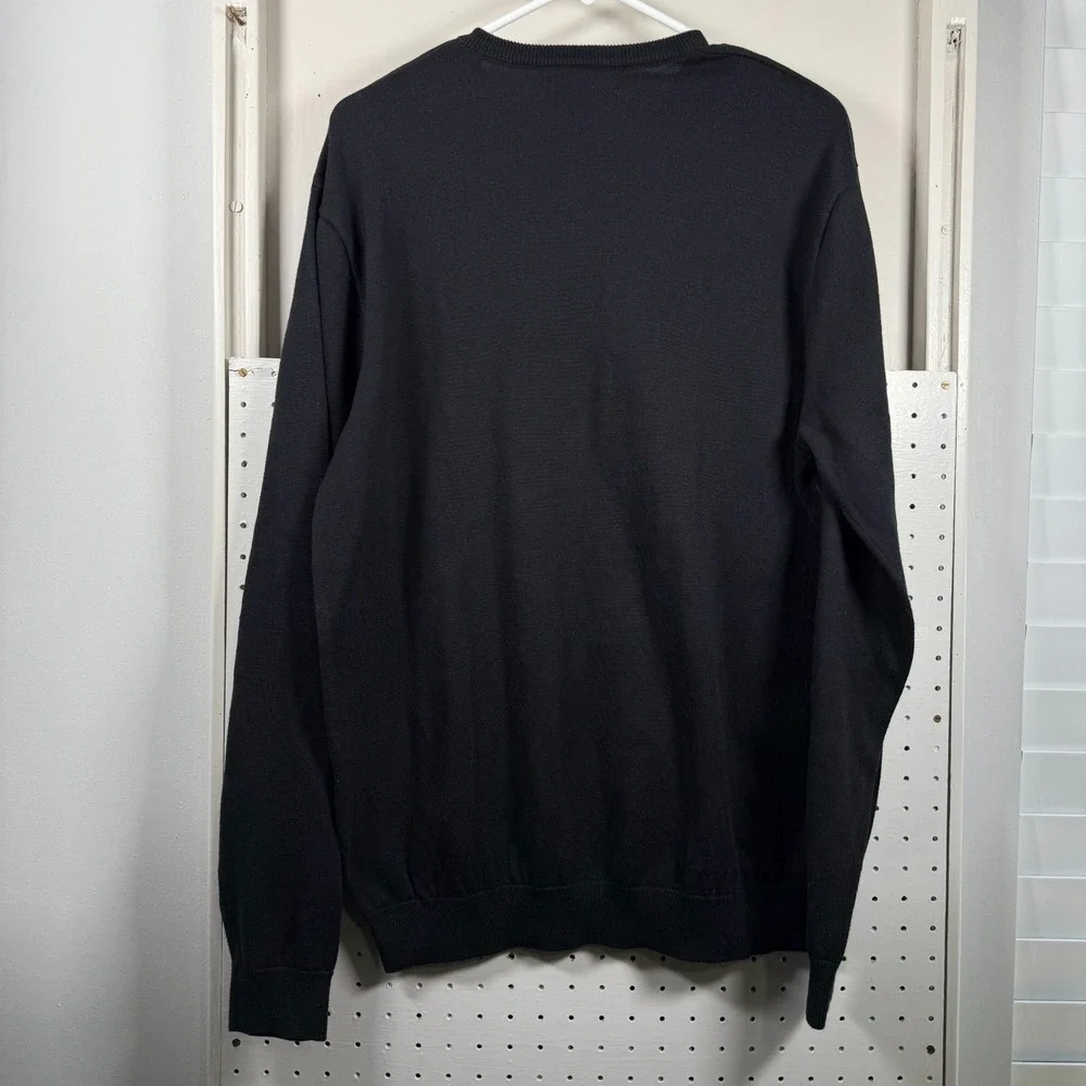 Lacoste Pullover Sweater Men's Black Gray Argyle Diamond V-Neck Long Sleeve - XL
